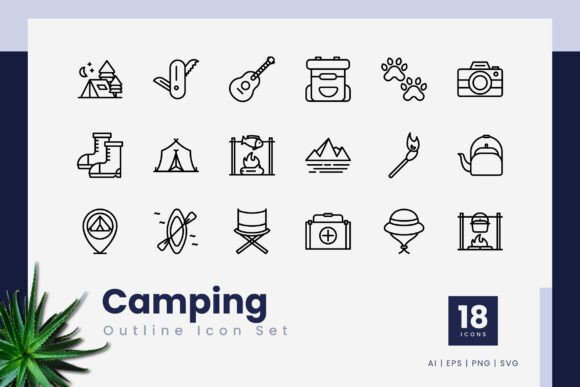 Camping Outline Icons for Modern Creative Projects