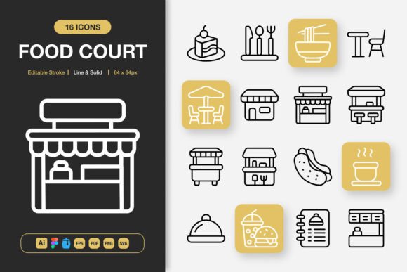 Elevate Your Designs with Versatile Food Court Icons
