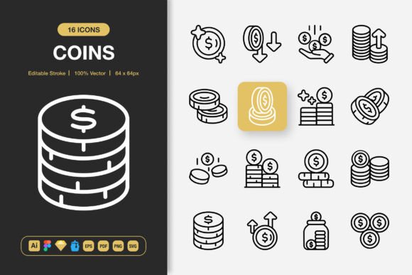 Elevate Your Projects with Coins Icons: A Set of High-Quality, Minimalist Icons