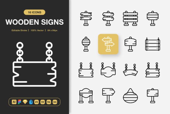Wooden Signs Icons: A Modern Minimalist Icon Set